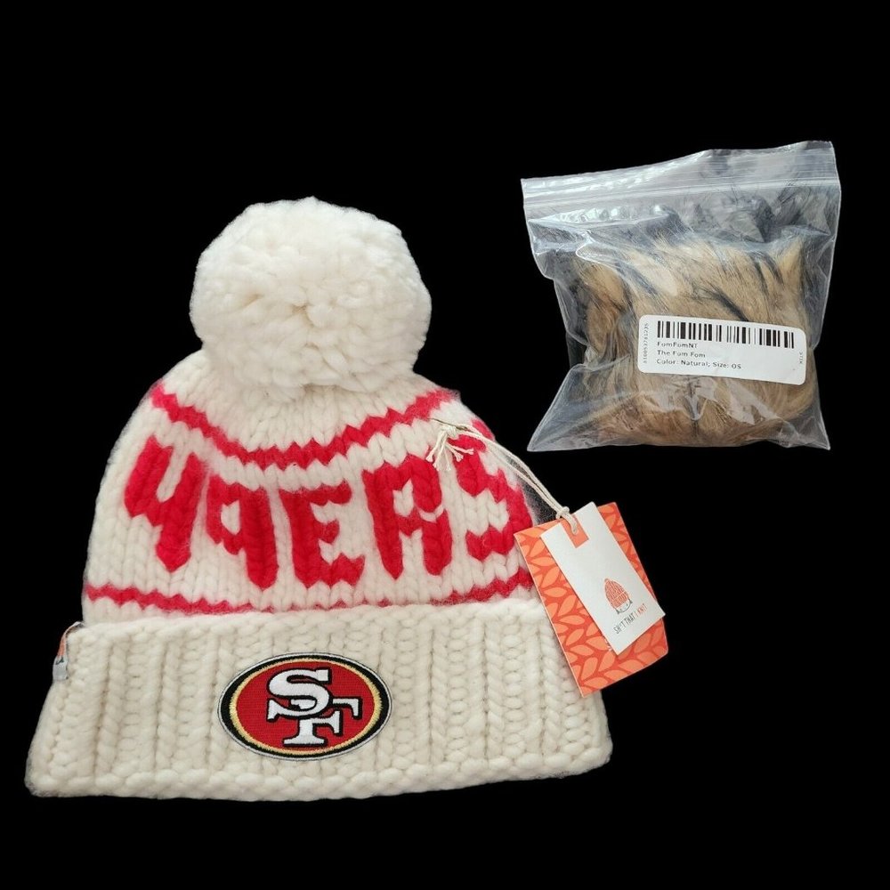 Sh*t That I Knit SF 49ers NFL Merino Wool Beanie + Yarn  & Faux Fur Pom Pom